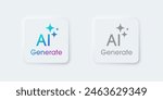 Generate AI button. Artificial intelligence and Machine learning technology concept. AI enters by command prompt to generate ideas. Chat with AI.  UI UX design, Vector illustration.