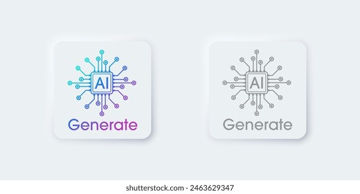 Generieres KI-Button. Künstliche Intelligenz und Technik des maschinellen Lernens. KI gibt über die Eingabeaufforderung Ideen zu generieren. Chat mit KI. UI UX Design, Vektorillustration.