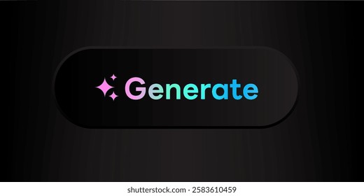 Generate AI button, Artificial Intelligence Black badge and rainbow colorful Gradient Text icon, Generate text Typography and Magic star icon Ai logo. for website or application image generator