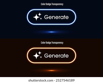 Generate AI button. Buttons neon color with Generate AI symbols. Artificial intelligence and machine learning technology concept. Press buttons to generate ideas Vector illustration.