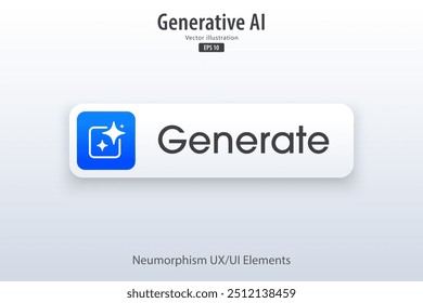 Generate AI button. Enter command prompt to generate ideas. 3D modern button with icon design for Apps, websites, interfaces, and mobile apps. UI UX design, Vector illustration.