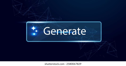 Generate AI button glowing light with technology blue background vector editable