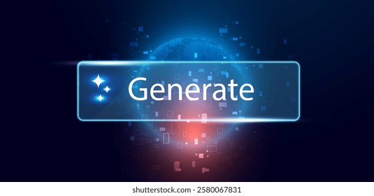 Generate AI button glowing light with technology blue background vector editable
