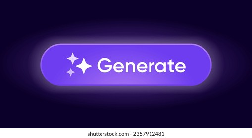 Generate AI button. LLM artificial intelligence icon. Machine learning generator. Generate text and image pressbutton prompt. Magic stars sign. Chat brain assistant. Vector illustration.