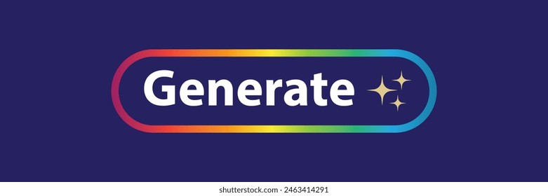 Generate AI button. LLM artificial intelligence icon. Machine learning generator. Generate text and image by pressing button prompt. Magic stars sign. Brain assistant in chat. Vector illustration.