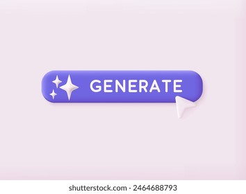 Generate AI button. Machine learning. Generate image and text sign. Computer help assistant. Data science. 3D Vector Illustrations.