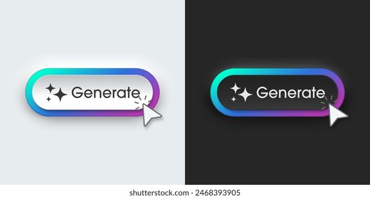 Generate AI button. Neumorphic bar. Artificial intelligence and Machine learning technology concept. AI enters by command prompt to generate ideas. Neumorphism style. Vector illustration.
