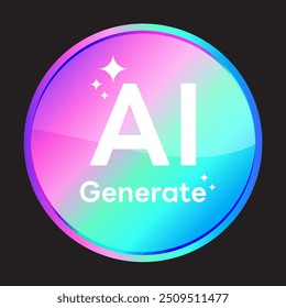 Generate AI button, Round Circle Artificial Intelligence colorful Gradient badge icon ,Generate text Typography and Magic star icon Ai logo. for website or application image generator