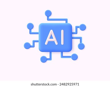 Generate AI button. AI stars icon. Artificial intelligence logo. LLM artificial intelligence icon. Machine learning generator. 3D Web Vector Illustrations.