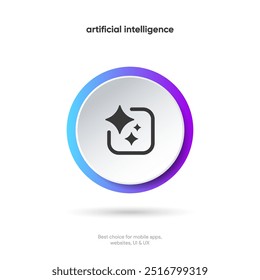 Generate AI button symbol. Artificial intelligence sign button. Machine learning generator and generate text and image press button prompt. Magic stars symbol. Chat brain assistant