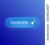 Generate AI button with transparency and gradient. Artificial intelligence icon. Magic stars sign. Chat brain assistant. Machine learning generator. Generate press button. Vector illustration.