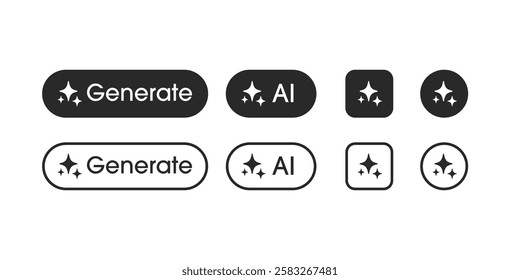 Generate AI button user interface. Artificial intelligence Generate symbol, Flat design for app, website, and interfaces. UI UX elements. Vector illustration.