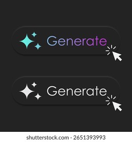 Generate AI button user interface. Artificial intelligence UI UX design concept for website, app isolated on black background. Vector illustration