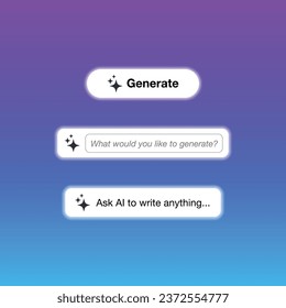 Generate AI buttons template. Artificial intelligence icon. Machine learning generator. Generate text and image button. Magic stars sign. Vector illustration