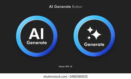 Generate AI circular button user interface. Artificial intelligence UI UX design concept for website, app isolated on black background. Vector illustration