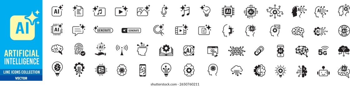 genere, IA, ícono, Inteligencia artificial, íconos, colección, Vector, ilustración, 
