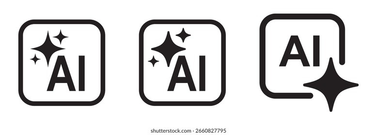 Ícone Gerar AI. Coleção de ícones de inteligência artificial. Ícone de logotipo de IA generativa símbolo de estrelas cintilantes mágicas. Criar conjunto de vetores de ícone de coleção de símbolos de aplicativo ai de prompt de geração.