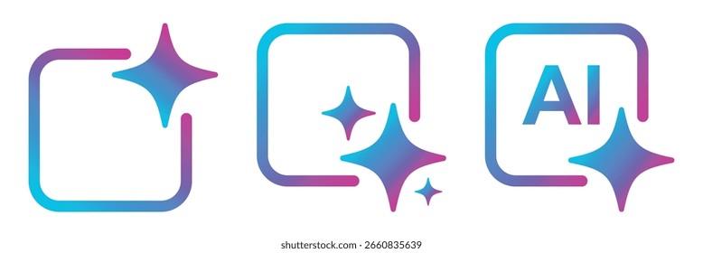 Ícone Gerar AI. Coleção de ícones de inteligência artificial. Ícone de logotipo de IA generativa símbolo de estrelas cintilantes mágicas. logotipo de inteligência artificial colorido com símbolo de estrela. Conjunto de botões de IA generativos. 