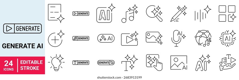 Icono de Generar AI. Colección de iconos de línea de Web de inteligencia artificial. Ilustración de icono de Vector editable.
