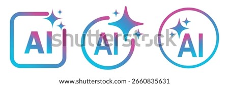 Generate AI icon. Artificial intelligence icons collection. Generative AI logo icon magic sparkle stars symbol. colorful artificial intelligence logo with star symbol. Set of generative AI buttons. 