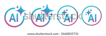 Generate AI icon. Artificial intelligence icons collection. Generative AI logo icon magic sparkle stars symbol. colorful artificial intelligence logo with star symbol. Set of generative AI buttons. 