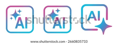 Generate AI icon. Artificial intelligence icons collection. Generative AI logo icon magic sparkle stars symbol. colorful artificial intelligence logo with star symbol. Set of generative AI buttons. 