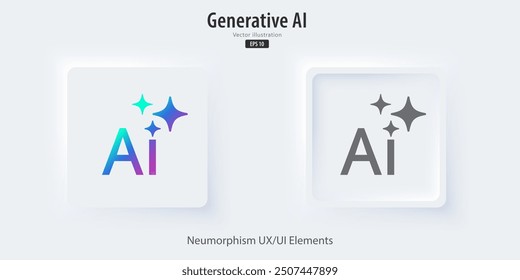 Icono de Generar AI. Conjunto de Botones 3D activos e inactivos con símbolos de íconos. Estilo del neumorfismo, diseño de UI UX para el App y el Web. Ilustración vectorial.