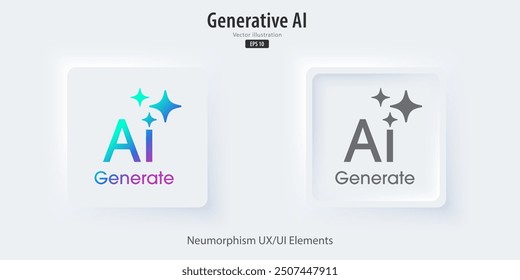 Generate AI icon. A set of 3D buttons active and inactive with icon symbols. Neumorphism style, UI UX design for app and web. Vector illustration.
