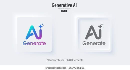 Generate AI icon. A set of 3D buttons active and inactive with icon symbols. Enter command text to generate ideas, Neumorphism style, UI UX design for app and web, Vector illustration.