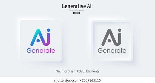 Icono de Generar AI. Conjunto de Botones 3D activos e inactivos con símbolos de íconos. Ingrese texto de comando para generar ideas, estilo de neumorfismo, diseño de UI UX para App y Web, Ilustración vectorial.