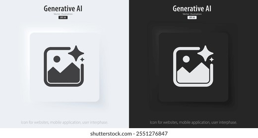 Generate AI image button user interface. A set of black and white buttons with generated symbols. 3D neumorphism style design for website, app Vector illustration.