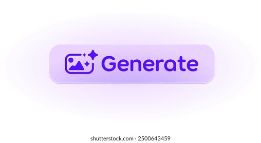 Generate AI image. Picture artificial intelligence logo. Machine learning generator. Generate image pushbutton prompt. Magic stars sign. LLM chat brain assistant. Vector illustration.