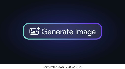 Generate AI image. Picture artificial intelligence logo. Machine learning generator. Generate image pushbutton prompt. Magic stars sign. LLM chat brain assistant. Vector illustration.