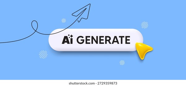 Generate AI search bar. Share plane line icon. Generate AI. Artificial intelligence sign. Ai technology symbol. Search button with 3d cursor. Vector