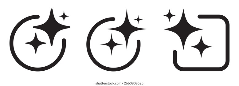 Generieren Sie KI-Symbole. Künstliche Intelligenz und maschinelles Lerntechnologiekonzept. Generative AI-Logo Symbol magische funkelnde Sterne Symbol , Künstliche Intelligenz Zeichen. Von Vektorgrafik generiertes Symbol.