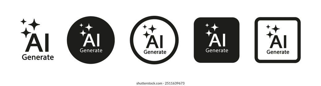 Generate AI vector icons. Set of AI buttons isolated on white background. Chat assistant. Search information with artificial intelligence.