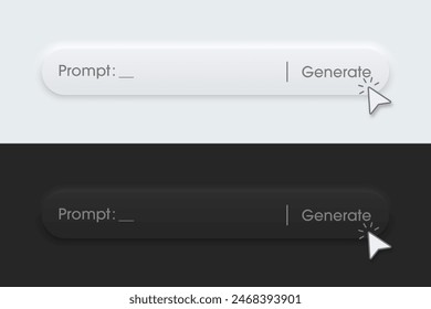 Generate bar, black and white color. Artificial intelligence and Machine learning technology concept. AI enters by command prompt to generate ideas. Neumorphism style. Vector illustration.	
