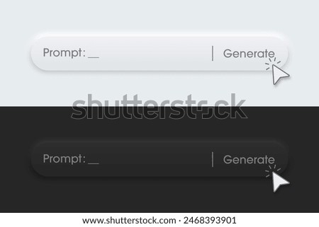 Generate bar, black and white color. Artificial intelligence and Machine learning technology concept. AI enters by command prompt to generate ideas. Neumorphism style. Vector illustration.	
