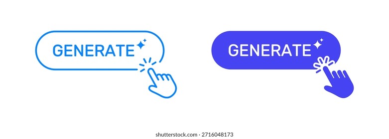 Generate Button With Hand Click Line And Solid Icon Set. Web Design and Digital Interaction Outline And Silhouette Symbol Collection. Clickable Element For Websites. Isolated Vector Illustration.