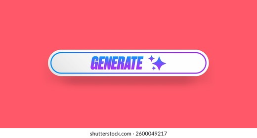 Generate Button Vector: Clean White UI Element with Sparkle Icons on Pink Background, Modern Design for Web and App Interfaces, Call to Action Concept