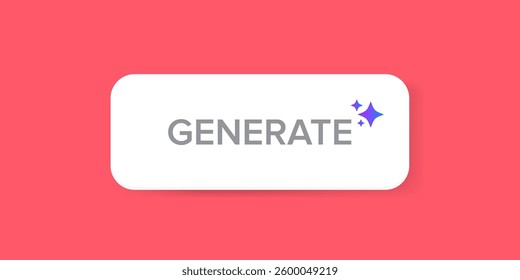Generate Button Vector: Clean White UI Element with Sparkle Icons on Pink Background, Modern Design for Web and App Interfaces, Call to Action Concept