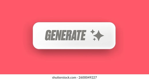 Generate Button Vector: Clean White UI Element with Sparkle Icons on Pink Background, Modern Design for Web and App Interfaces, Call to Action Concept