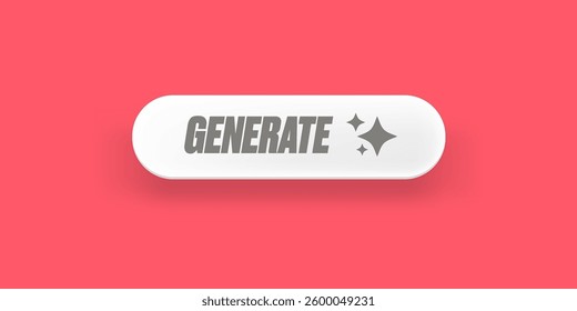 Generate Button Vector: Clean White UI Element with Sparkle Icons on Pink Background, Modern Design for Web and App Interfaces, Call to Action Concept