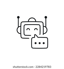 Generate chat linear icon. Robot. Artificial intelligence. Thin line customizable illustration. Contour symbol. Vector isolated outline drawing. Editable stroke