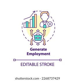 Generate employment concept icon. Create workplaces. Private sector role abstract idea thin line illustration. Isolated outline drawing. Editable stroke. Arial, Myriad Pro-Bold fonts used