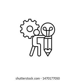 Generate idea pen gear icon. Element of business motivation line icon