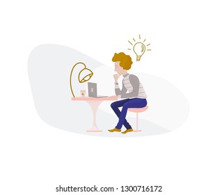 Generate Ideas and Leads vector illustration business innovation or startup concept. Creative Idea bulb or lamp and scientist or visionary startuper generating solutions and new visions.