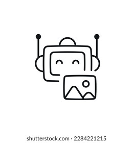 Generate illustrations and images linear icon. Robot. Artificial intelligence. Thin line customizable illustration. Contour symbol. Vector isolated outline drawing. Editable stroke