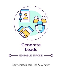 Generate leads multi color concept icon. Marketing strategy, planning. Customer service. Round shape line illustration. Abstract idea. Graphic design. Easy to use in infographic, presentation