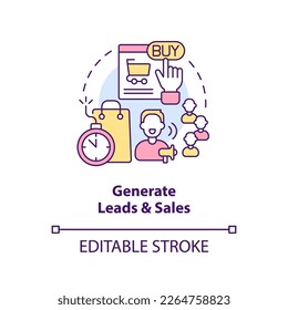Generate leads and sales concept icon. Social media advertising goal abstract idea thin line illustration. Isolated outline drawing. Editable stroke. Arial, Myriad Pro-Bold fonts used